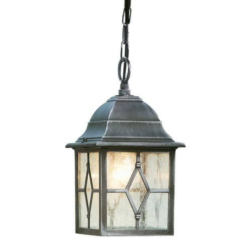 Genoa - 1Lt Outdoor Pendant, Black Silver, Leaded Glass