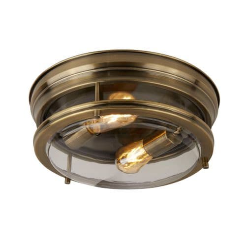 Glasgow 2Lt Flush Antique Brass/Clear Glass Ip44