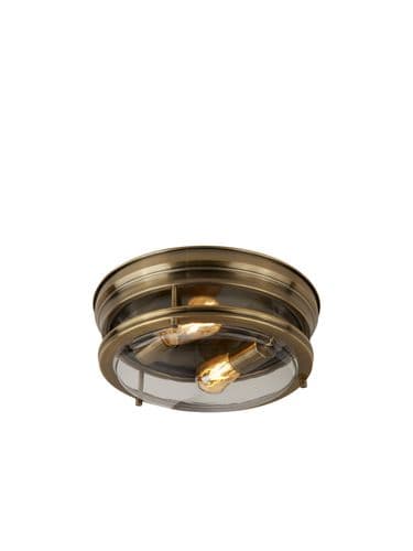 Glasgow 2Lt Flush - Antique Brass Metal & Clear Glass