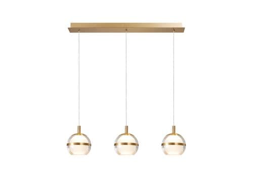 Fquator 3 Light LED Multi Drop Bar Pendant in Antique Gold with Clear & Opal Glass with Gold Band