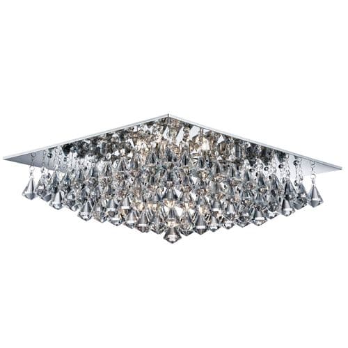 Hanna - 8Lt Square Flush Ceiling, Chrome, Clear Crystal Pyramid Drops