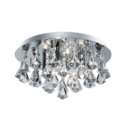 Hanna Bathroom Ip44 - 4Lt Crystal Ceiling Flush, Clear Pyramid Crystal Drops, Chrome