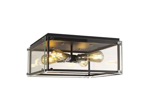Hoopla Flush, 4 Light E27, Matt Black / Chrome / Clear Glass