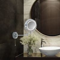 Illuminating Bathroom Mirror With Swing Arm  -  Chrome, IP44