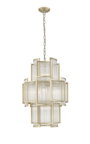 Impex Lighting Antigua 11 Light Pendant in Matt Gold with Glass Rods JNQCF2106/11/MG