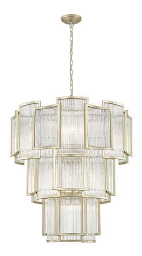 Impex Lighting Antigua 13 Light Tieir Pendant in Matt Gold with Glass Rods JNQCF2106/13/MG