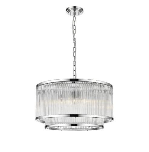 Impex Lighting Antigua 5 Light 2 Tier Pendant in Chrome with Glass Rods JNQCF2106/05/CH