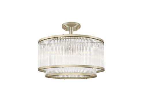 Impex Lighting Antigua 5 Light Semi Flush in Matt Gold with Glass Rods JNQCF2106/05/SF/MG