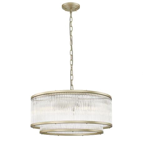 Impex Lighting Antigua 6 Light 2 Tier Pendant in Matt Gold with Glass Rods JNQCF2106/06/MG