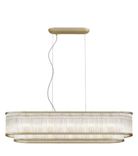 Impex Lighting Antigua 7 Light Tiered Oblong in Matt Gold with Glass Rods JNQCF2106/07/OBL/MG