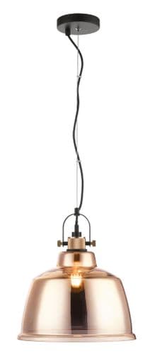 Impex Lighting Ava 1 Light Industrial Pendant in Gold Glass with Black Cord JNQPG1810/01/G