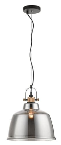 Impex Lighting Ava 1 Light Industrial Pendant Smoke Glass with Black Cord JNQPG1810/01/SMK