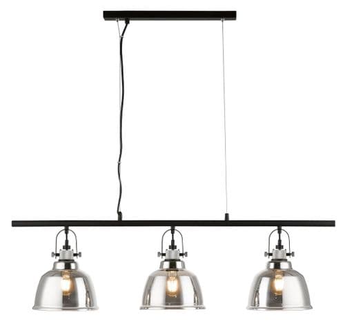 Impex Lighting Ava 3 Light Industrial Bar with Smoke Glass with Black Cord JNQPG1810/03/LIN/SMK