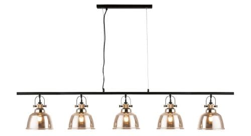 Impex Lighting Ava 5 Light Industrial Bar with Gold Glass with Black Cord JNQPG1810/05/LIN/G