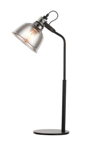 Impex Lighting Ava Industrial Table Lamp in Black with Smoked Glass Shade
