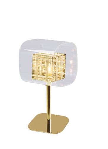 Impex lighting Avignon 1 Table Lamp Gold Cube Glass JNQPGH01515/01/TL/G