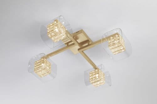 Impex lighting Avignon 4 Light Flush Gold Cube Glass JNQPGH01515/04/PL/G