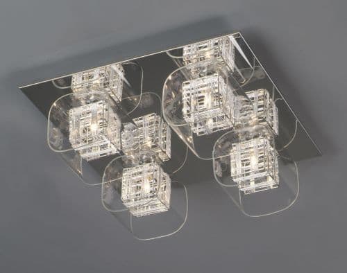 Impex lighting Avignon 4 Light Flush Square.Plate Weaved on Chrome Cube Glass JNQPGH01515/04/PL/A/CH