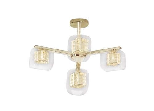 Impex lighting Avignon 4 Light Semi Flush Pendant Gold Cube Glass JNQPGH01515/04A/G