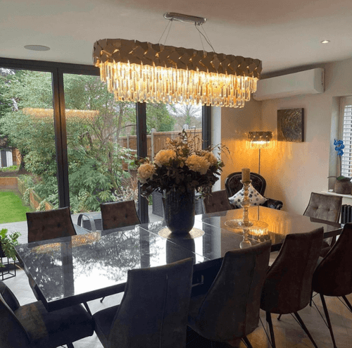 Impex Lighting Celine 6 Light Oblong Bar Pendant Crystal Laser Cut in Gold JNQCF1929/06/OBL/G