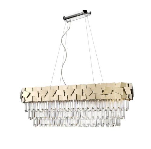 Impex Lighting Celine 9 Light Oblong Bar Pendant Crystal Laser Cut in Gold 141cm Long