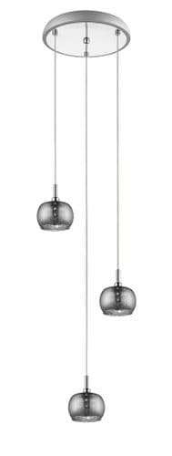 impex lighting Deni 3 Light Multi Round Pendant Crystal and Smoked Chrome Glass JNQCFH606091/03/CH