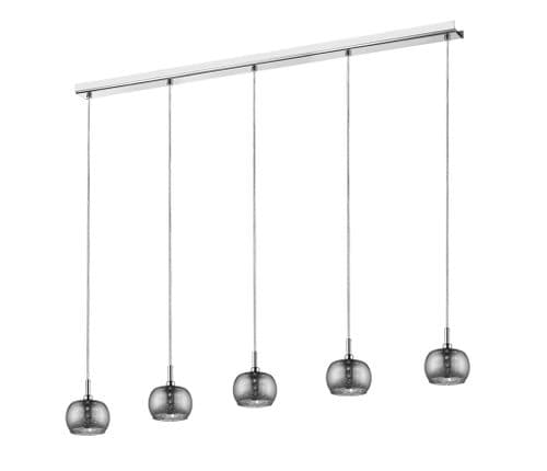 Impex lighting Deni 5 Light Bar Pendant Crystal and Smoked Chrome Glass JNQCFH606091/05/BAR/CH