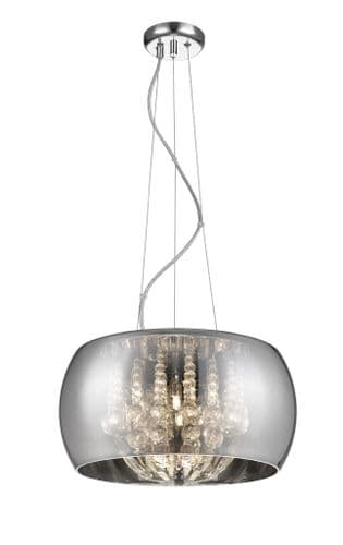 Impex lighting Deni 6 Light 45cm Hanging Pendant Crystal and Smoked Chrome Glass JNQCFH606091/06A/CH