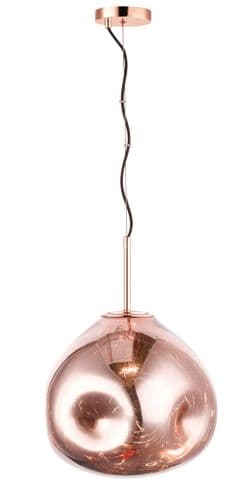 Impex lighting Nina 1 Light Large Glass Copper Pendant 35cm Wide JNQPG1808/01/L/CU