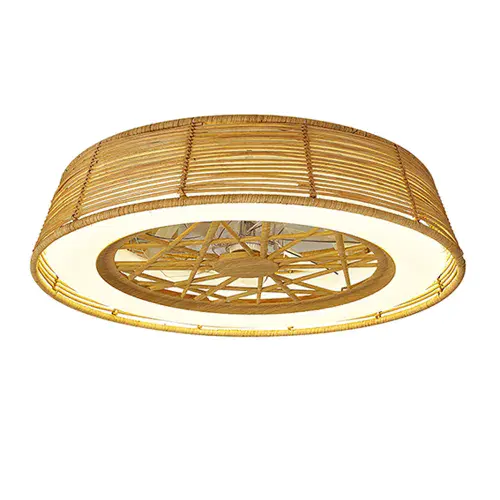 Indonesia LED Dimmable Ceiling Light DC Reversible Fan Beige Rattan