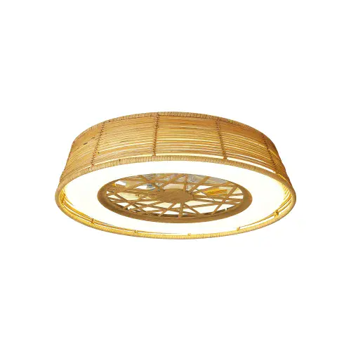 Indonesia Mini LED Dimmable Ceiling Light DC Reversible Fan Beige Rattan