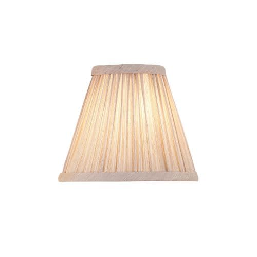 Kemp 6 inch Kemp is a pleated, tapered shade in a beige organza effect fabric.