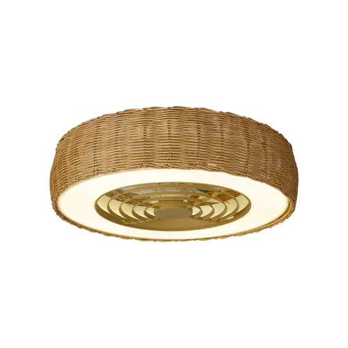 Kilimanjaro Mini LED Dimmable Ceiling Light DC Reversible Fan c/w Remote Control Rattan