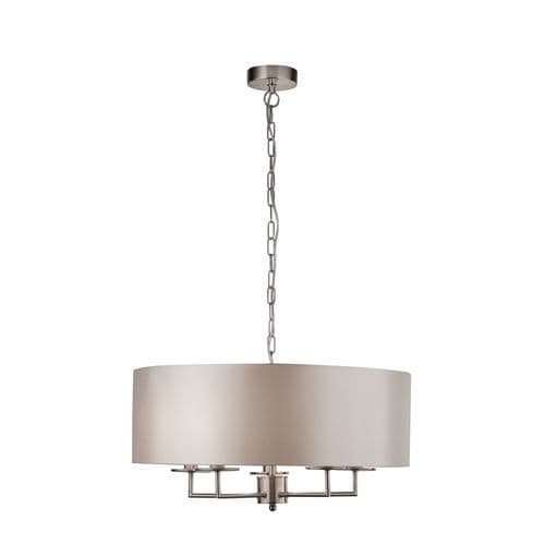 Knightsbridge 5Lt Pendant - Satin Silver & Faux Silk Shade