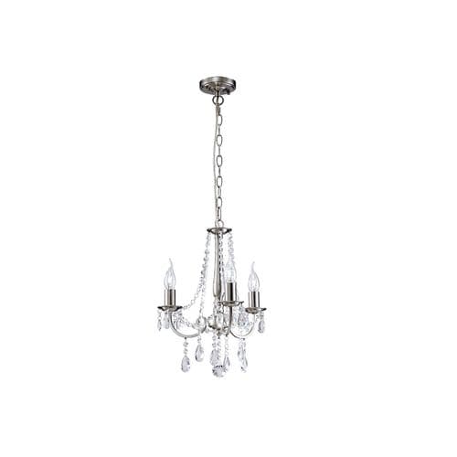Kyra 38.5cm Pendant 3 Light E14 Satin Nickel/Crystal