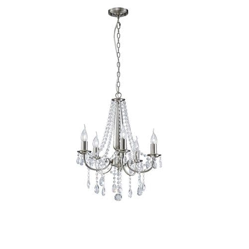 Kyra 48cm Pendant 5 Light E14 Satin Nickel/Crystal