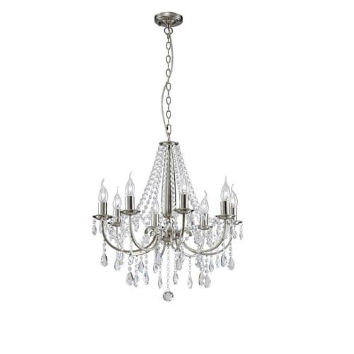Kyra 58cm Pendant 8 Light E14 Satin Nickel/Crystal