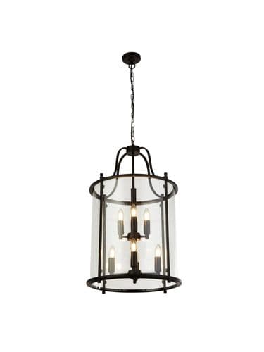 Lantern Grande 8Lt Pendant - Black Metal & Glass