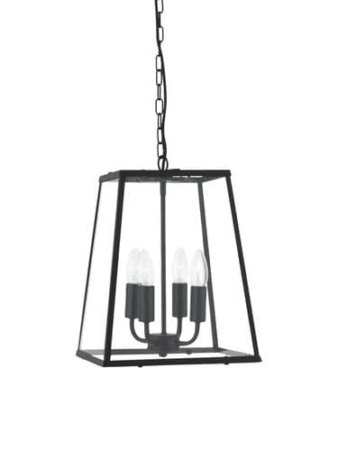 Lantern Noir 4Lt Pendant  - Black Metal & Clear Glass