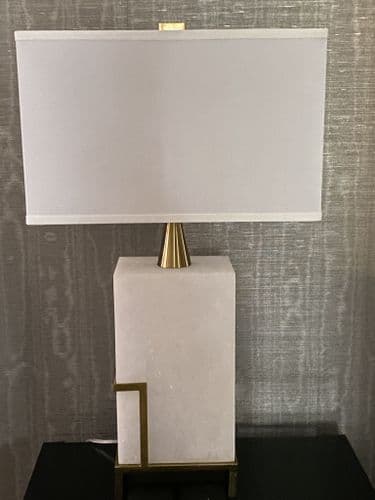 Large White Alablaster and Brass Table Lamp