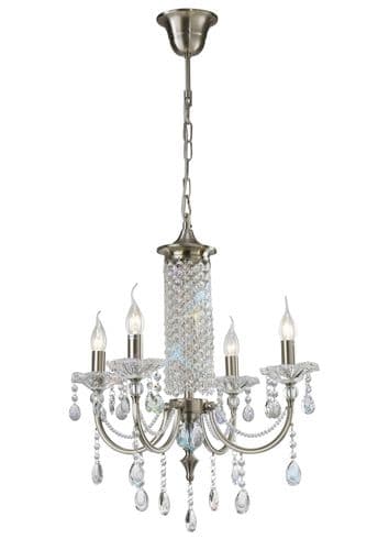 Leana 55cm Pendant 4 Light E14 Satin Nickel/Crystal