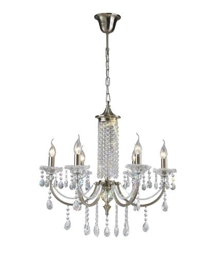 Leana 65cm Pendant 6 Light E14 Satin Nickel/Crystal