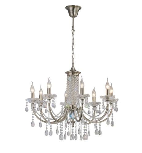 Leana 75cm Pendant 8 Light E14 Satin Nickel/Crystal