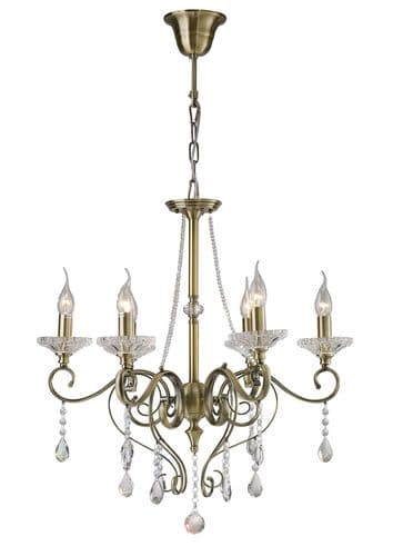 Libra 64cm Pendant 6 Light E14 Antique Brass/Crystal
