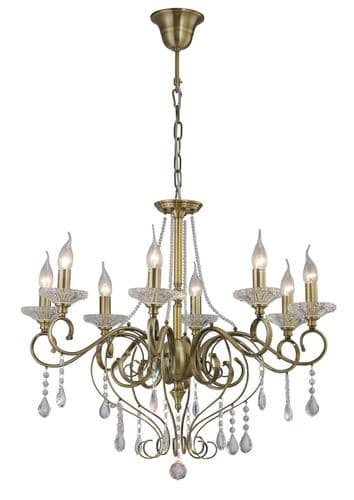 Libra 74cm Pendant 8 Light E14 Antique Brass/Crystal