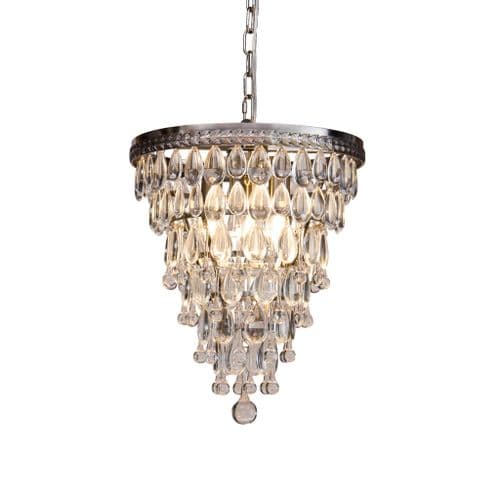 Lifestyle 3 Light Polished Nickel Tiered Pendant With Matching Chain & Crystal Glass Droppers