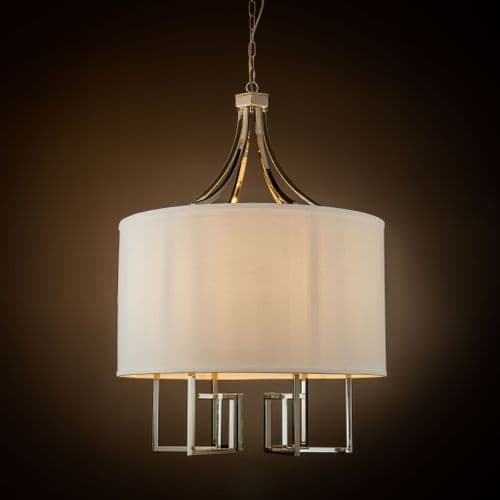 Lifestyle 6 Light Polished Nickel Pendant With Matching Chain Coplete With Off White Shade