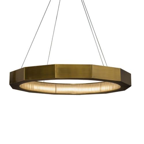 Lifestyle Brass Finish Flat Sided Integrated LED Glass Rod Ring Pendant