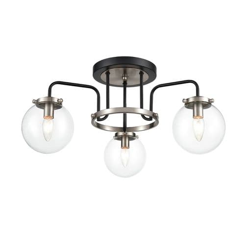 Lithos 3 Light Semi Flush Matt Black And Satin Nickel Ceiling Fitting GSBFL2437-3