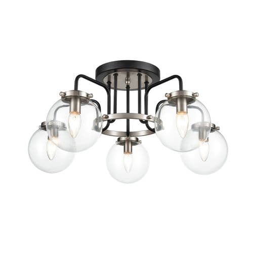 Lithos 5 Light Semi Flush Matt Black And Satin Nickel Ceiling Fitting GSBFL2437-5